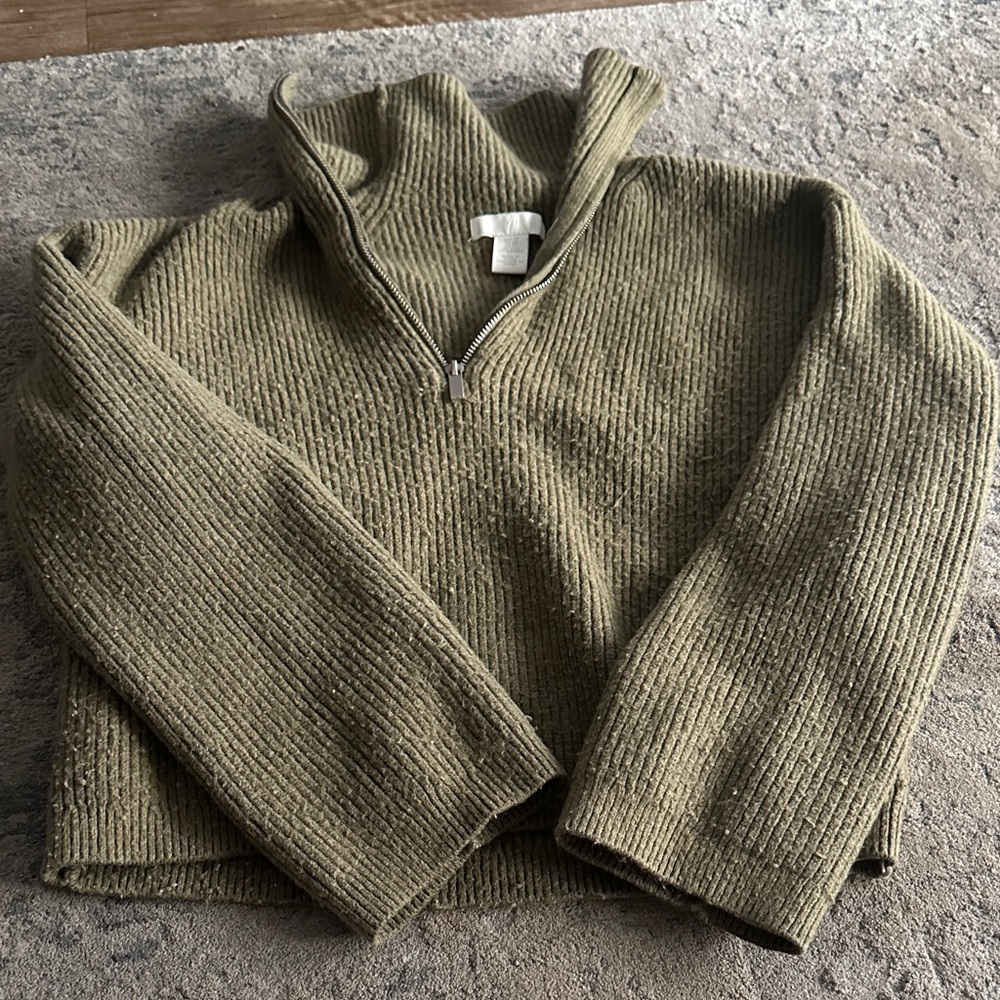 H&M Olive Ribbed Knit Sweater
